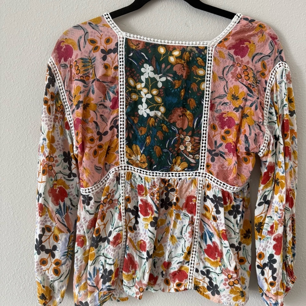 Anthropologie Maeve Nikki Peasant Blouse Floral Bohemian XS - Picture 9 of 11